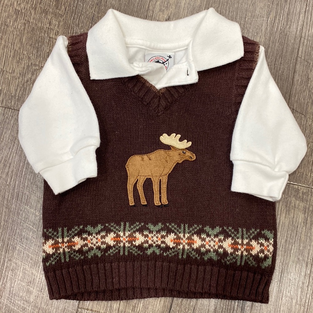 GoodLad Moose Sweater vest with long sleeve shirt set